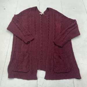 Love Tree Sweater Womens Medium Burgundy Open Front Cable Knit Cardigan Pockets - Picture 1 of 7