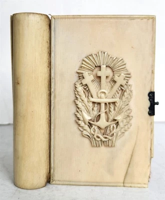 1870 BONE BINDING CATHOLIC PRAYER BOOK in FRENCH & LATIN antique - Image 1 of 4