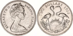 BAHAMAS 2 dolares plata 1966 S/C FLAMENCOS Two dollars silver - Picture 1 of 1