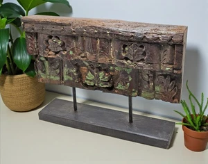 Antique Wooden Floral Carving Panel Plaque Original Old Hand Carved - Picture 1 of 6