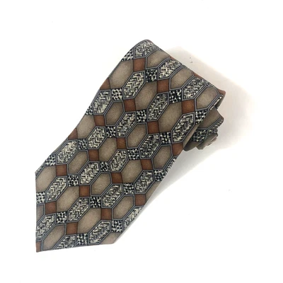 Corbata Pierre Cardin Toda Seda Patrón Geométrico Hexágono Marrón Beige Negro De Colección Foto 1 de 4