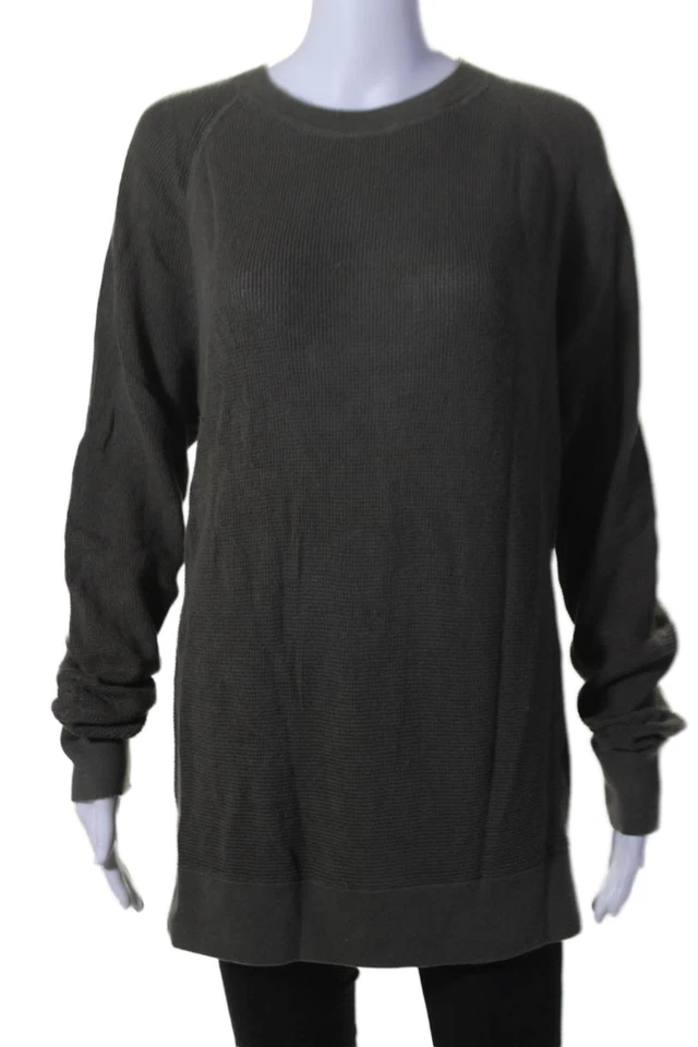 Suéter feminino Theory manga longa waffle malha gola redonda verde algodão tamanho XL - Imagem 1 de 4