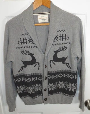 Cárdigan de Navidad impermeable vintage gris para hombre M algodón reno cuello chal Foto 1 de 4
