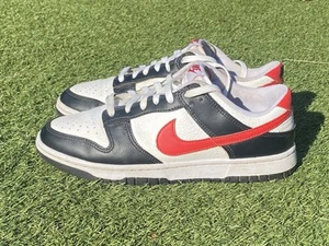 Nike Dunk Low Retro Black White Red Swoosh Size Uk 7 Used With Box - Picture 1 of 6