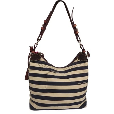 Bolso Hobo a Rayas Dooney & Bourke Bolso de Hombro Negro Beige Marrón Borde de Cuero Foto 1 de 4