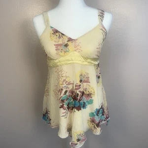 Vintage Y2K GAP 100% Silk Ribbon Front Flowy Babydoll Cami Top Size 2 Multi - Picture 1 of 10