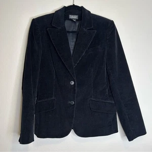 Rafaella Blazer Jacket Women's Corduroy Black w/Shoulder Pads Size 8 - Picture 1 of 8
