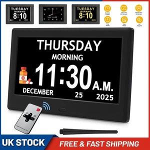7inch Large Dementia Clock Digital Calendar Day Clocks LCD Alarm Clock Wall/Desk - Picture 1 of 39