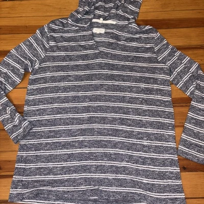 Lou & Grey For LOFT Size Med Navy And White Striped Pullover Hoodie Soft Comfy - Image 1 of 3