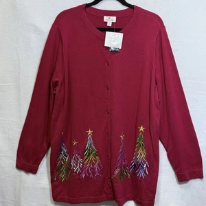 NEW Quacker Factory Embroidered Sequin & Stud Tree Button Front Cardigan Size 2x - Picture 1 of 9