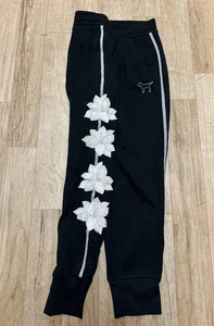 Victoria's Secret PINK Damen Activewear Hose L schwarz Blumenstickerei - Bild 1 von 8