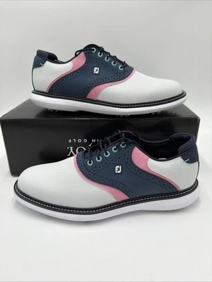 Zapatos de golf FootJoy Traditions para hombre 11 blancos/azules/rosa 57959 nuevos con caja sin tapa Foto 1 de 4
