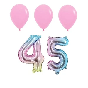 Zahl 45 bunter Folienballon 32 Zoll mit 3 rosa Latexballons für Geburtstag - Bild 1 von 1