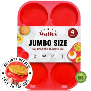 Walfos Poêles à Muffins en Silicone pour Cuisson 4 Pouces Taille Jumbo, Résultats Parfaits... - Photo 1/7