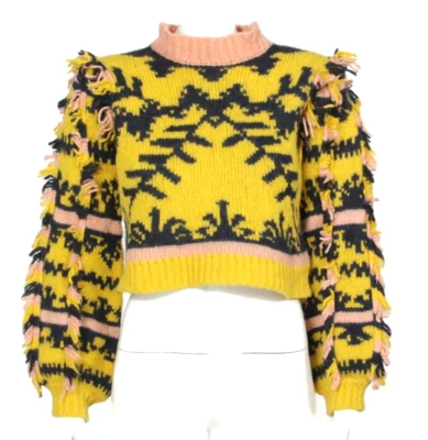 ULLA JOHNSON Rare Abia Puff Sleeve Fringe Alpaca Blend Crop Sweater Women XS 270 - Image 1 of 4