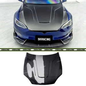 Fits Tesla Model S 21-24 Real Carbon Fiber Front Engine Bonnet Cover Hood Panels - Picture 1 of 11