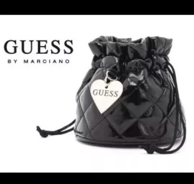 GUESS Black Drawstring Quilted Patent Leather Storage Pouch Bag For Jewelry - Image 1 of 4