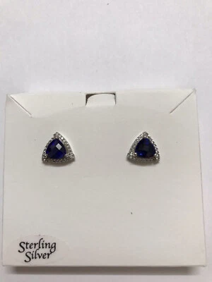 Lab- Created Blue Sapphire and White Sapphire Earrings Set in Sterling Silver - Image 1 of 3