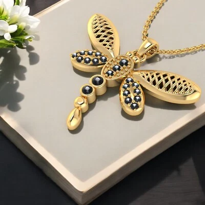 Black diamond necklace, Dragon fly pendant , Charm necklace, unique gift for her - Image 1 of 4