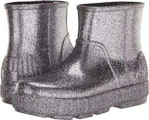 UGG Drizlita Glitter Rain Boots Faux Fur Lined Booties Grey Waterproof Size 7