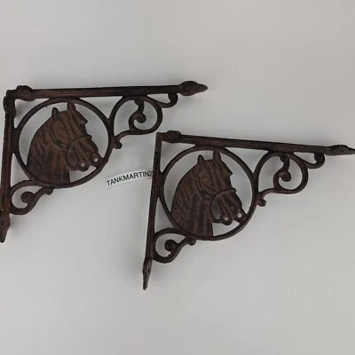 2 Rustic Iron Wall Shelf Support Brackets Farm Ranch Equestrian Horse Western - Image 1 of 4
