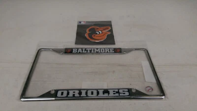 New 1 Chrome License Plate Frame & 1 Aluminum Decal Emblem MLB Baltimore Orioles - Image 1 of 4