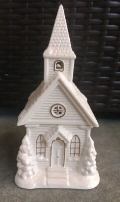 Рождественская церковь свеча белый блестящий 3,5 «X 7,5» ванильный аромат совершенно новый - Изображение 1 из 4