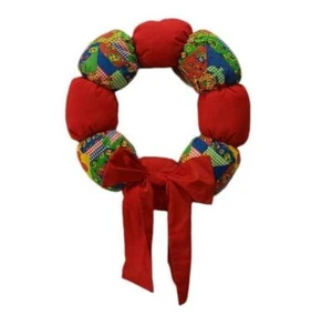 Calico Fabric Stuffed Wreath Farmhouse Cottage Wall Decor Red Green Holly Hobbie - Picture 1 of 7