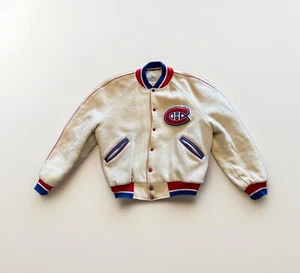Vintage MONTREAL CANADIENS Wool Varsity Jacket Nhl White Men’s Medium 46 Cream - Picture 1 of 11