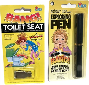 EXPLODING PEN + BANG TOILET SEAT Joke Kit Funny Loud Sound Prank Gag Gift Set - Picture 1 of 10