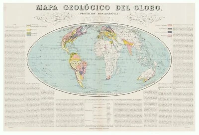 Antique Map "Mapa Geologico Del Globo" (Homolographic Projection) Morales, 1880 - Image 1 of 4