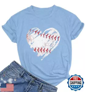 Baseball Shirts Women Baseball Mom Tshirt Baseball Heart Graphic Tee Game Day - Picture 1 of 5