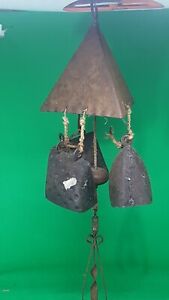 Vintage Metal Cow Bells Wind Chime. Trangular top + 3 Cow Bells