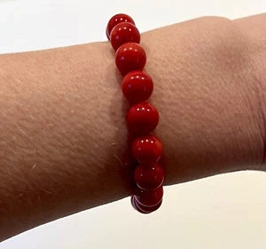 Red Sponge Coral Beaded Stretch Bracelet 9mm Beads 6-8” Pre Owned 24.2g - Picture 1 of 23