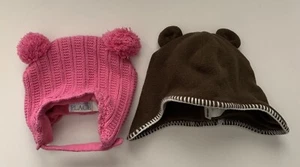 Children’s Place Old Navy Toddler Bear Double Pom Beanie Hat Set Of 2 - Picture 1 of 3