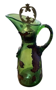 Green Glass Carafe Leather Wrapped Remnants Made in Italy - Picture 1 of 8