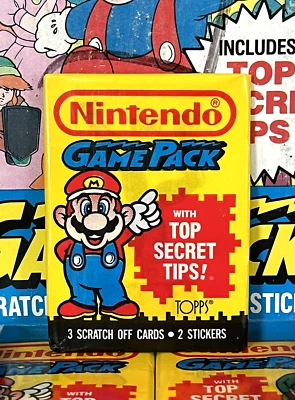 1989 Topps Nintendo® Game Pack 3 tarjetas rasca y gana 2 pegatinas Super Mario ¡embalaje original!!