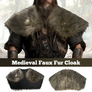 Medieval Faux Fur Collar Warrior Shoulder Cape Halloween Costume Cosplay Prop - Picture 1 of 9