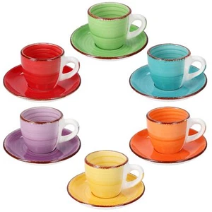 6er Set Uni bunt Espressotassen mit Untertassen bunt 80ml Steingut 6 Pers Mokka - Bild 1 von 6
