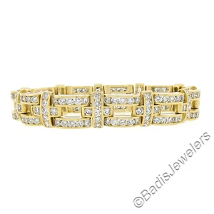 Unisex 18K Gold 14.9ctw Channel Set FIERY Diamond Wide Link Statement Bracelet - Picture 1 of 9