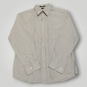 Camisa de vestir Theory Keenan para hombre L beige plisado pintuck manga larga abotonada - Imagen 1 de 12