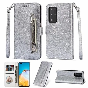 Glitter Zipper Wallet Card Case Stand Cover For Samsung J7 J6 J3 J3 2018 A5 A6+ - Picture 1 of 18