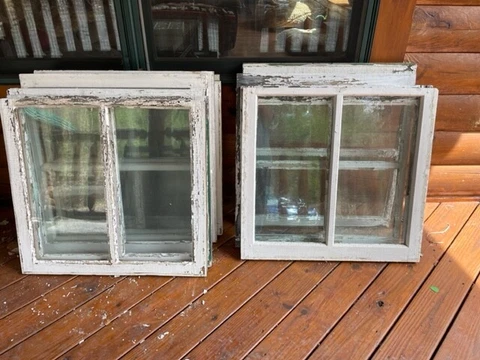 29" x 27.5"  ANTIQUE VINTAGE OLD WINDOW SASH 2 PANE WAVY GLASS Cover
