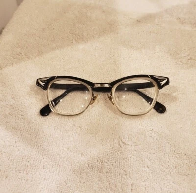 Vintage Glasses US Optical Cat Eye Black White Eyeglasses 1/10-12k 24 GF 5 1/2 - Image 1 of 4