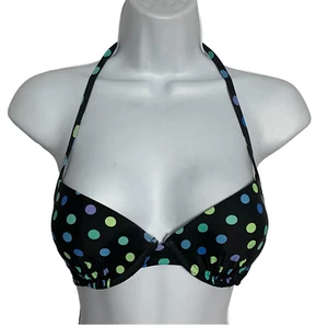 Unknown Women Bikini Top Padded Halter Style Polka Dot Black S - Picture 1 of 5