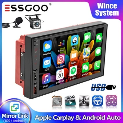7" Double 2Din Car Stereo Radio Apple CarPlay Android Auto USB SWC BT MIC&Camera - Image 1 of 4
