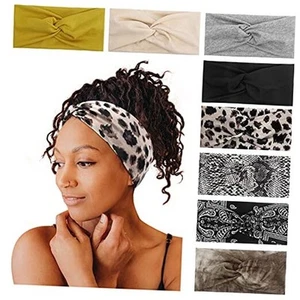 8 Pack Turban Headbands for Women Non Slip Leopard Print Boho Head Wrap - Picture 1 of 7