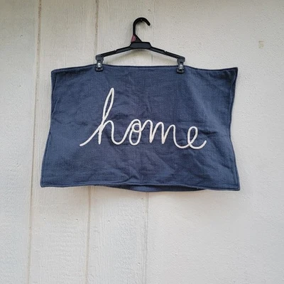 Pottery Barn  Embroidered Script "Home"  Lumbar Pillow Cover 16x26 Navy Blue Wht - Image 1 of 4