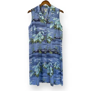 Tommy Bahama Tropical Print Silk Button Front Shirt Dress 12 Blue Hawaiian Beach - Picture 1 of 9