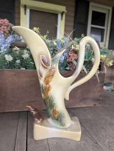Vintage Hull USA Pottery Parchment and Pine 14” Ewer Vase S-7 - Picture 1 of 12